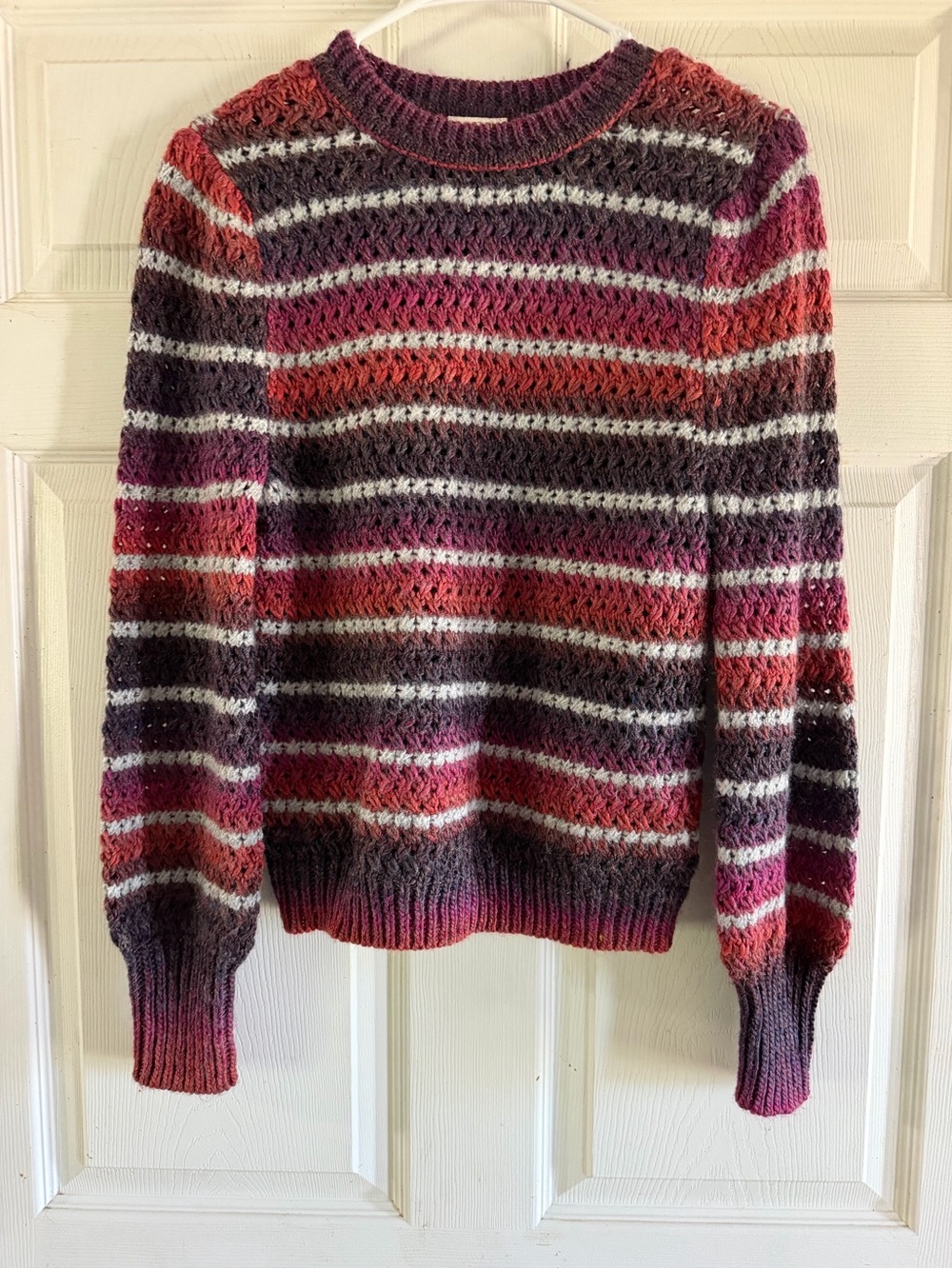 a.n.a Striped Crewneck Sweater in Burgundy, Pink, Red and Gray